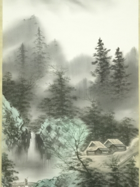 道具 ] - 道具 靖観筆 彩色山水 肉筆絹本掛軸（保護箱） | ネット